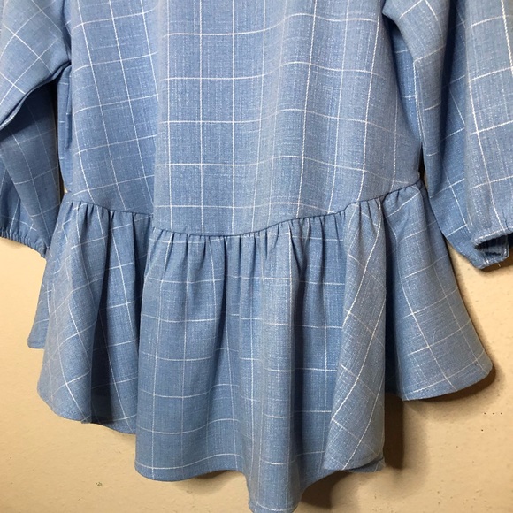 DONATED Shein Powder Blue & White Plaid High Low Peplum Blouse - Picture 14 of 16